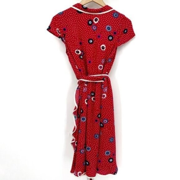 MODCLOTH Daytime Dapper Retro Red Floral Polka Poppy Y2K Medium True Wrap Dress - Picture 6 of 9